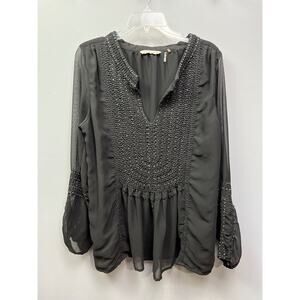 Soft Surroundings Blouse Womens large‎ black beaded blouse semi sheer Witchy